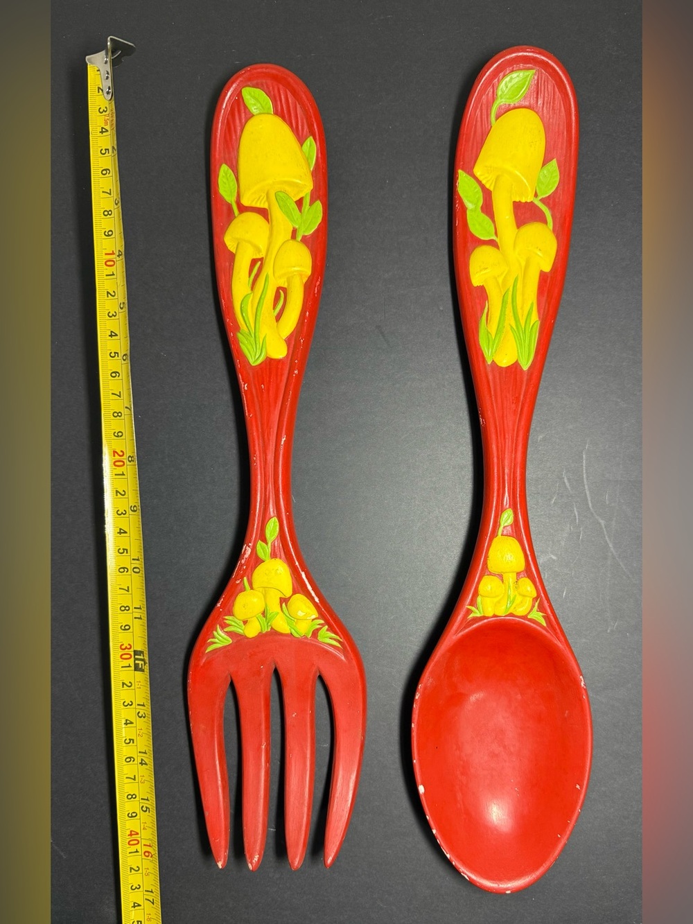Vtg 1975 Arnel’s Ceramic Mushroom Wall Decor Set Fork & Spoon Retro Kitsch